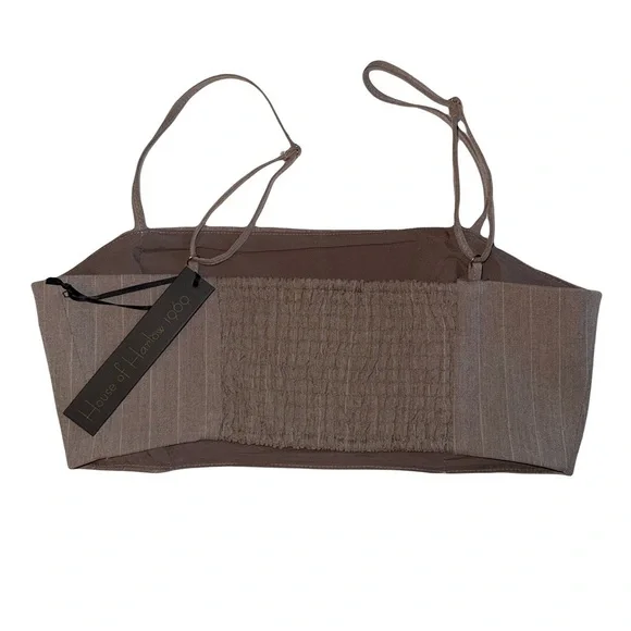 NWT House of Harlow 1960 Office Siren Taupe Pinstripe  Crop Top Small - Picture 2 of 6